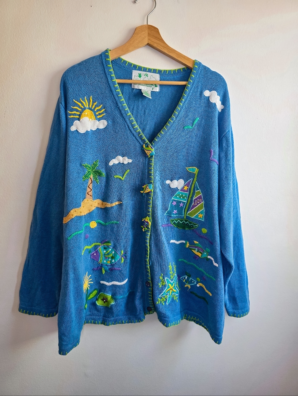Vintage Y2K Quacker Factory Embroidered Beaded Beach Cardigan